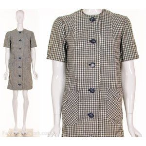 Minimal Linen Dress Black White Gingham Plaid Dress Minidress Sm
